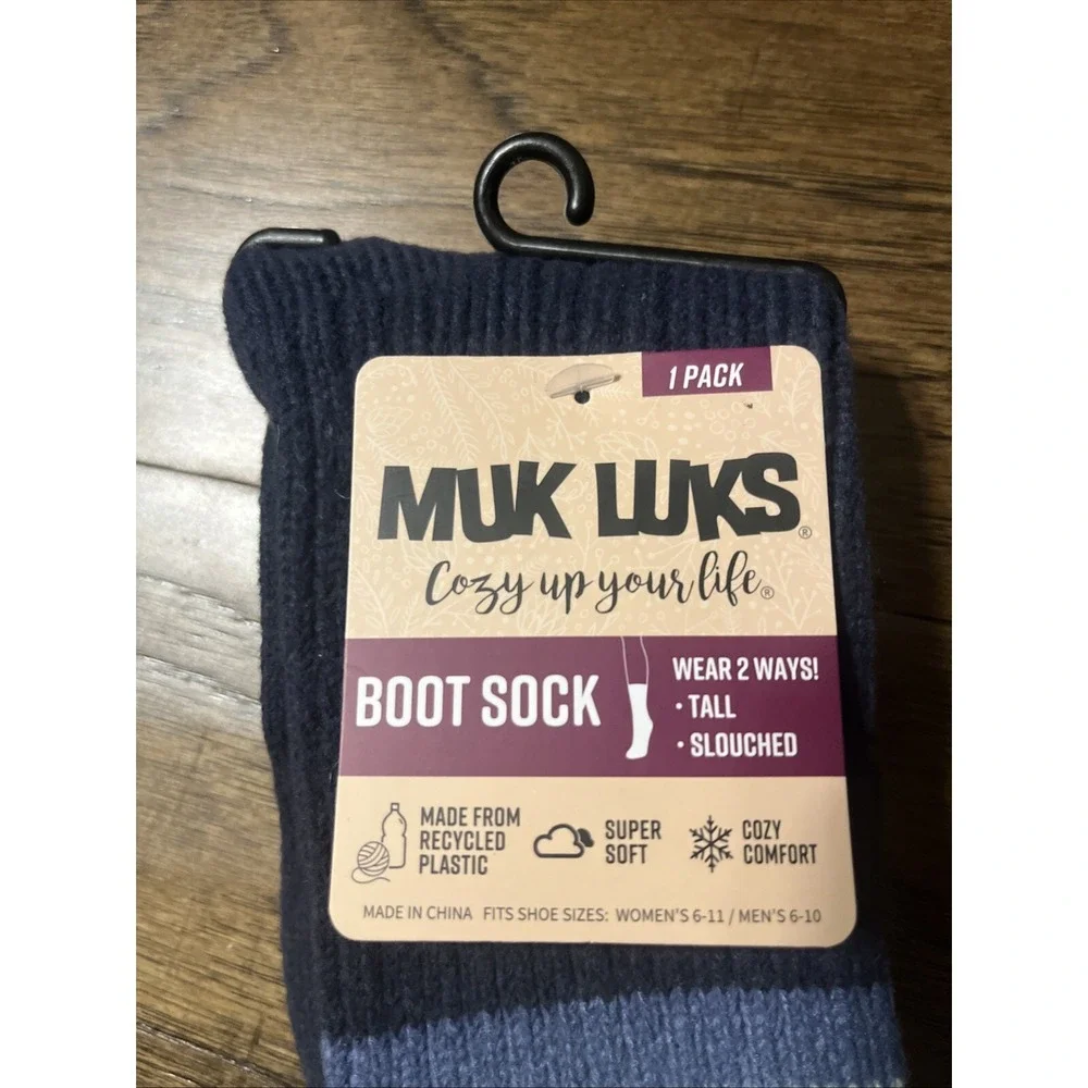 MUK LUKS Blue White Green Crew Boot Socks Shoe Size Women's 6-11 Men's 6-10 NWT